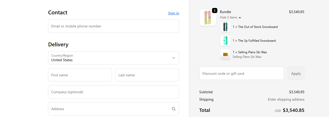 Bundle with nested children at checkout