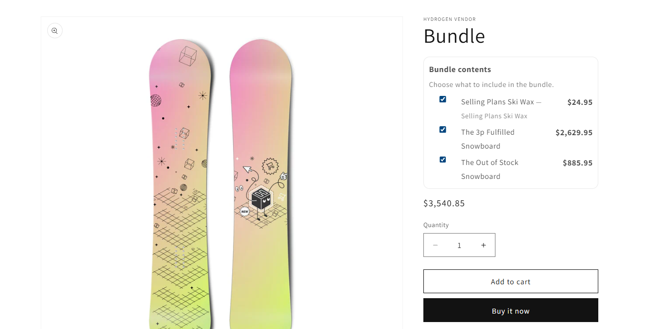 Bundle component table with live price sum on the product page